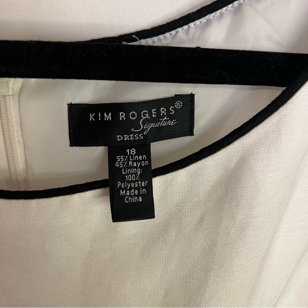 New Kim Rogers Linen Blend Dress White Black Pink Waist Tie Belt 18 Sleeveless - Picture 6 of 8